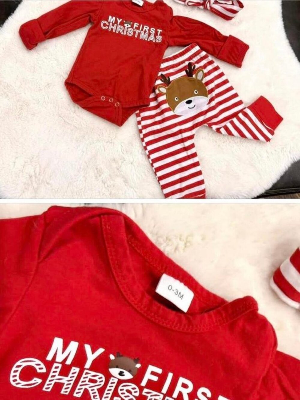 My First Christmas Red Reindeer Baby Outfit 0-3M
